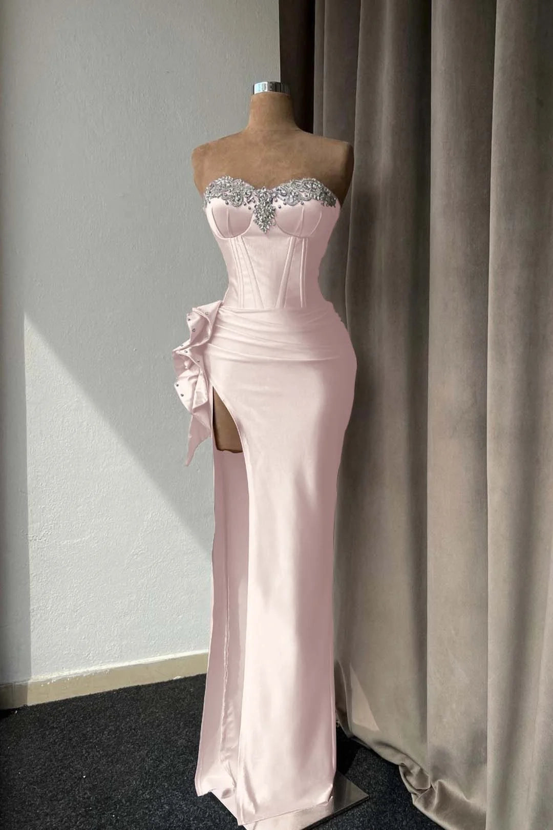 Glamorous Mermaid Strapless Beaded Maxi Party Dress