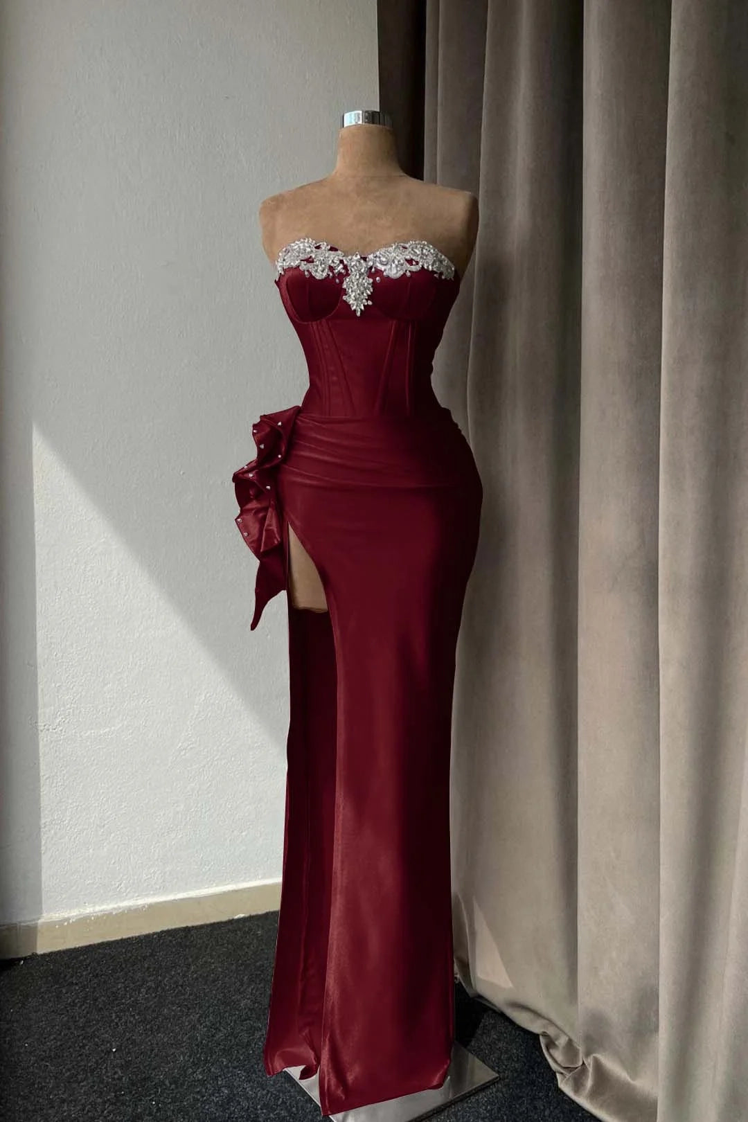 Glamorous Mermaid Strapless Beaded Maxi Party Dress