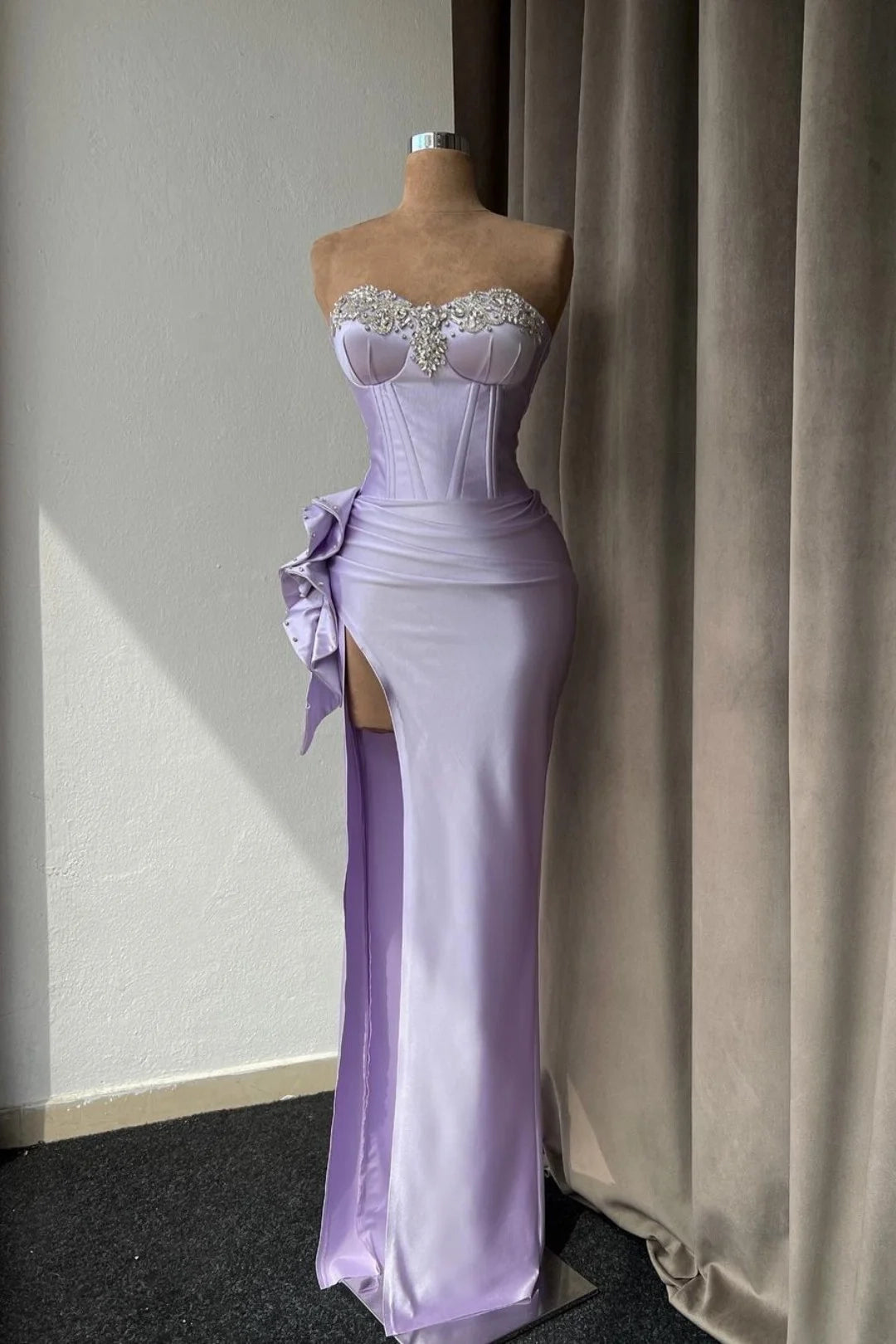 Glamorous Mermaid Strapless Beaded Maxi Party Dress