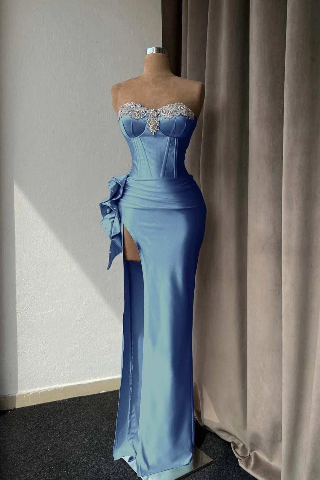 Glamorous Mermaid Strapless Beaded Maxi Party Dress