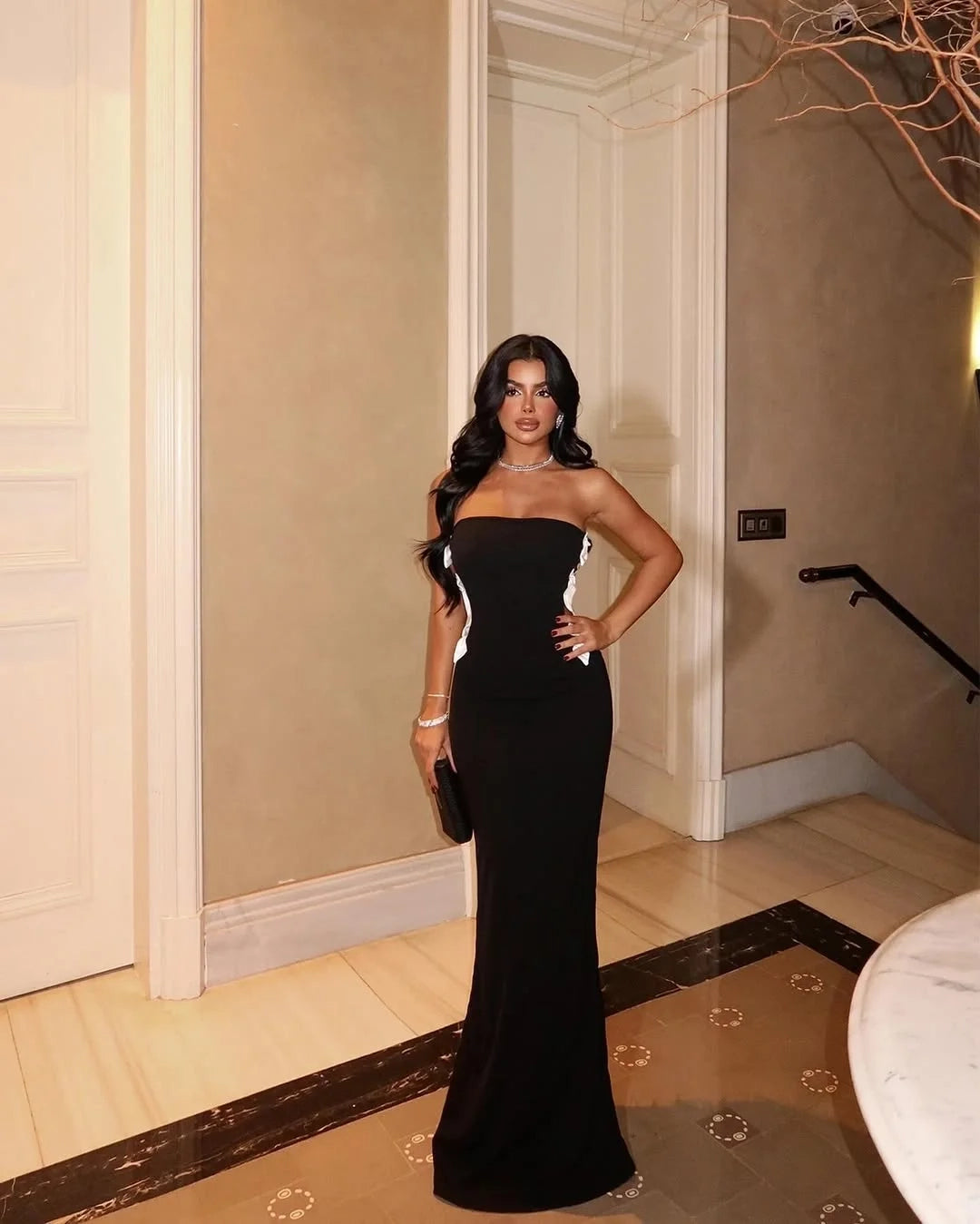 Glamorous Mermaid Strapless Bow Cutout Black Maxi Evening Dress