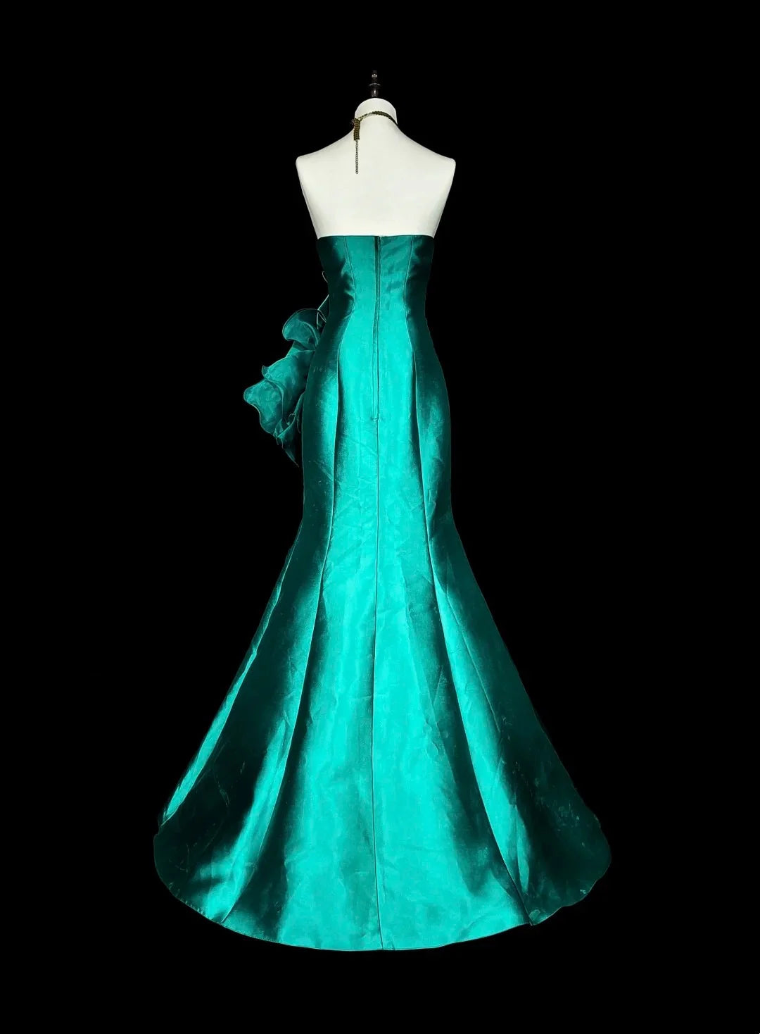 Glamorous Mermaid Strapless Sleeveless Ruffled Teal Maxi Prom Dress