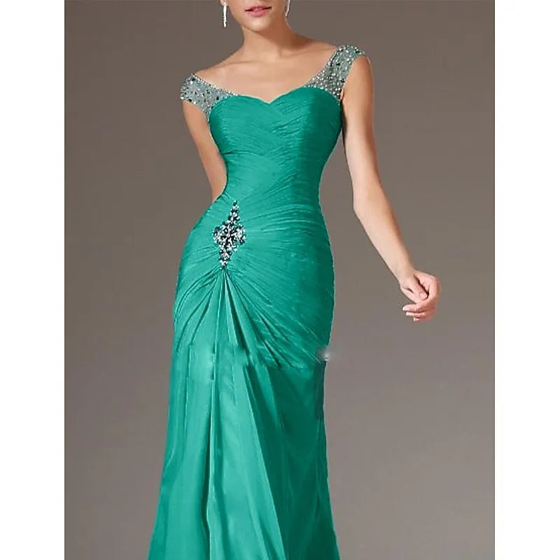 Glamorous Mermaid Sweetheart Neck Sleeveless Beaded Emerald Green Maxi Prom Dress for Women Hot Sale