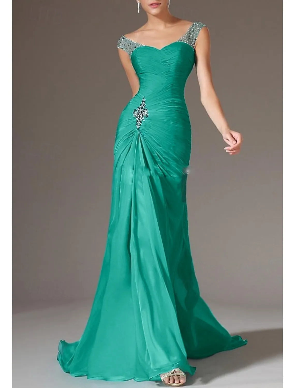 Glamorous Mermaid Sweetheart Neck Sleeveless Beaded Emerald Green Maxi Prom Dress for Women Hot Sale