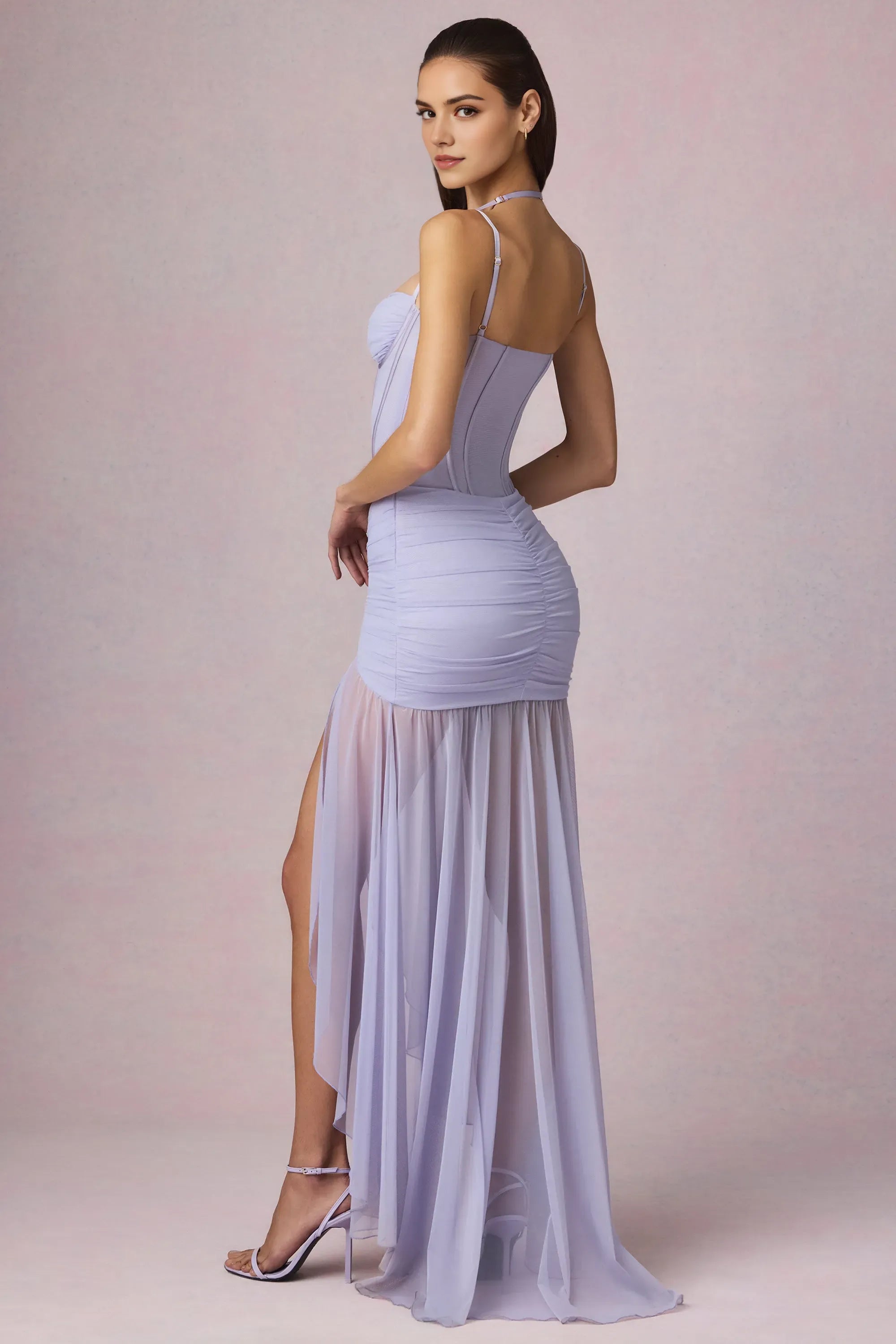 Glamorous Mermaid Sweetheart Neck Spaghetti Strap Halter Back High Slit Floor Length Formal Prom Dresses