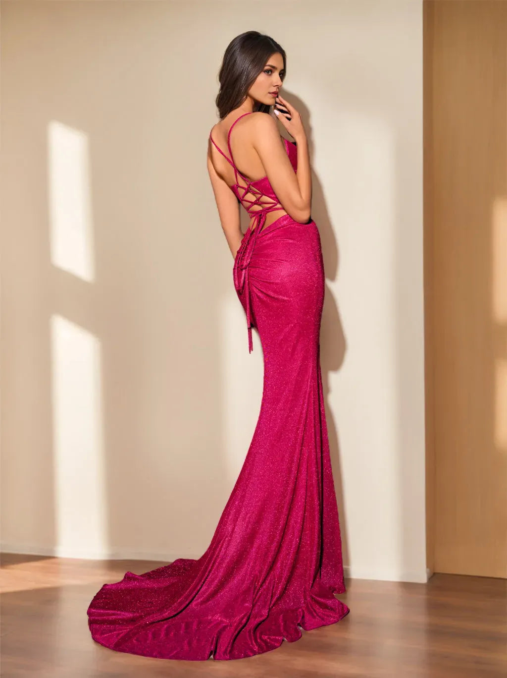 Glamorous Mermaid Sweetheart Neck Sparkle Sleeveless Crisscross Back Lace-Up Back Floor-length Prom Dresses with Sequined