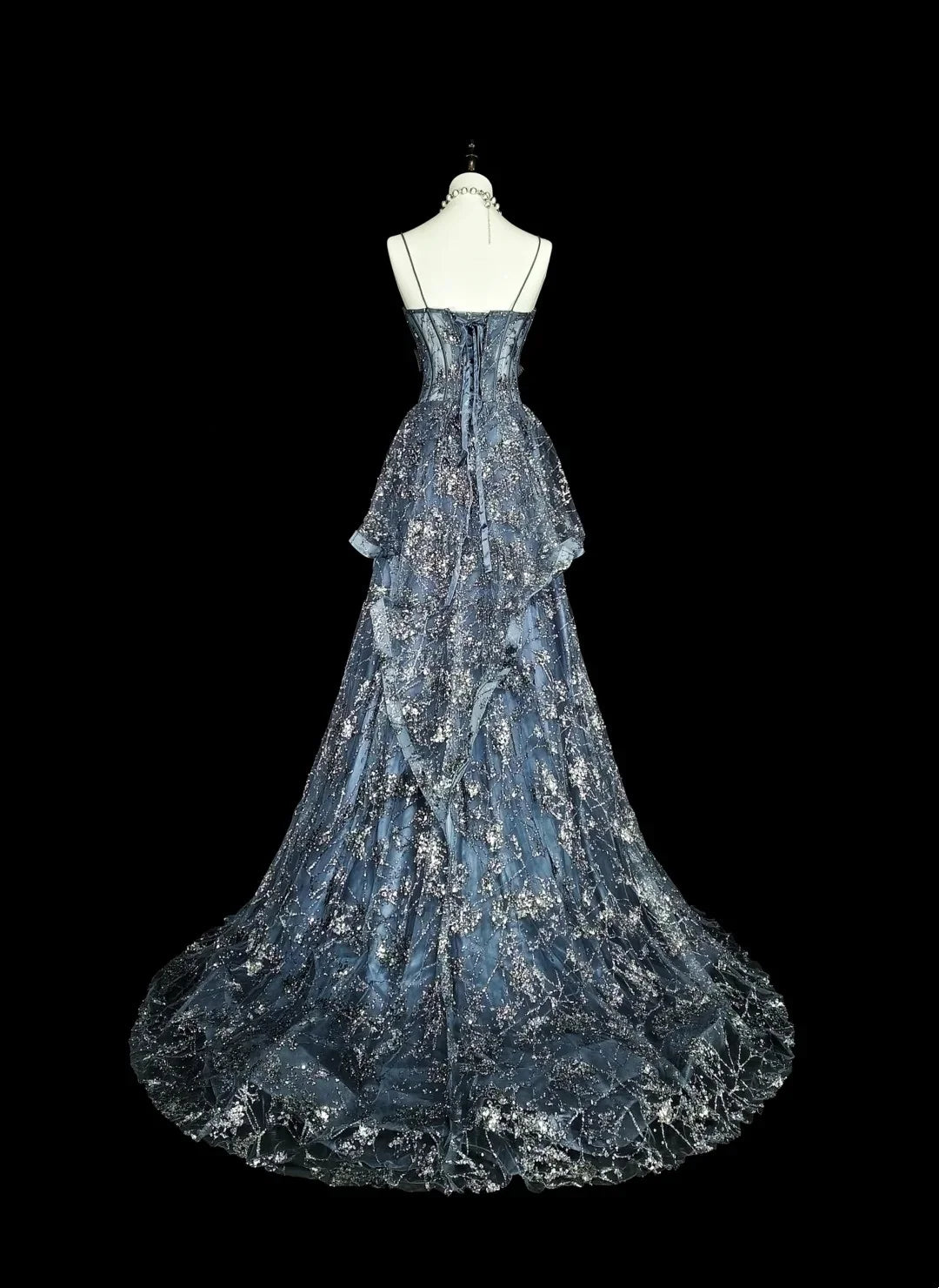 Glamorous Mermaid Sweetheart Sleeveless Glitter Dusty Blue Maxi Party Dress