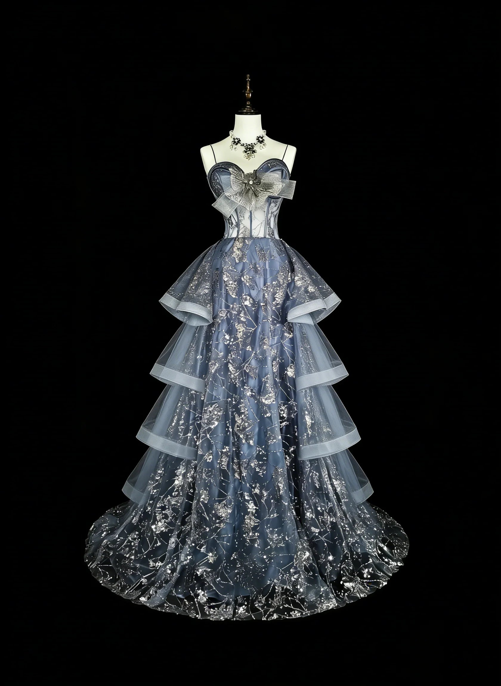 Glamorous Mermaid Sweetheart Sleeveless Glitter Dusty Blue Maxi Party Dress