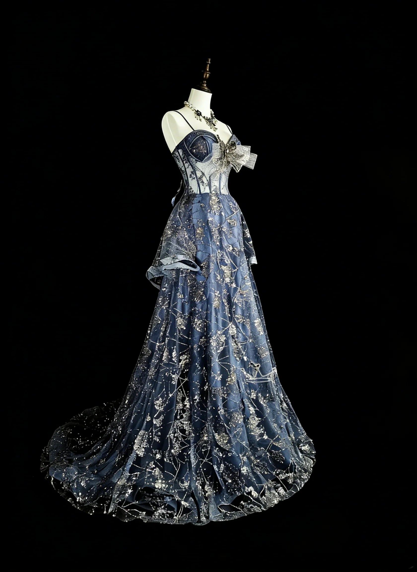 Glamorous Mermaid Sweetheart Sleeveless Glitter Dusty Blue Maxi Party Dress