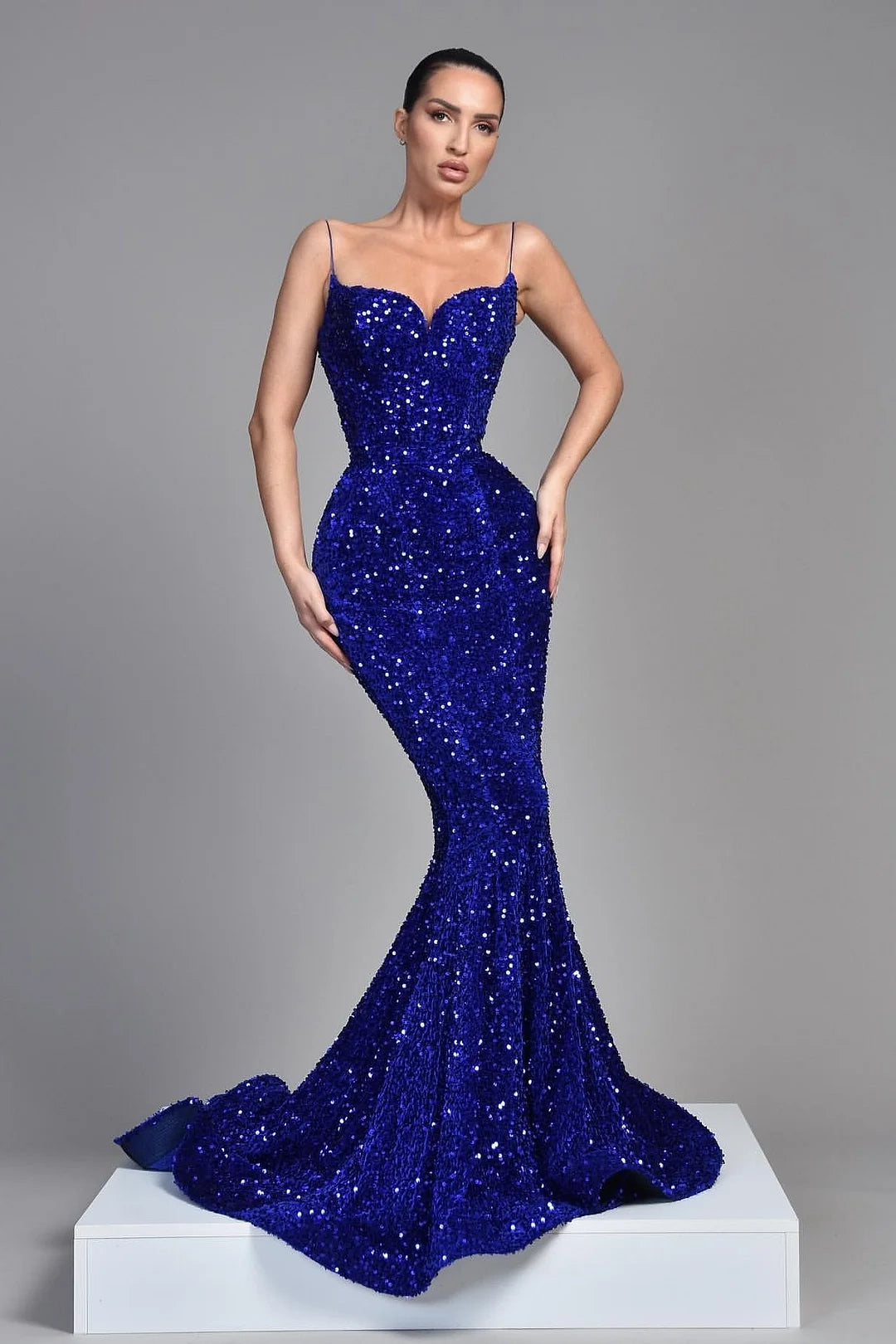 Glamorous Mermaid Sweetheart Spaghetti Strap Royal Blue Prom Dress