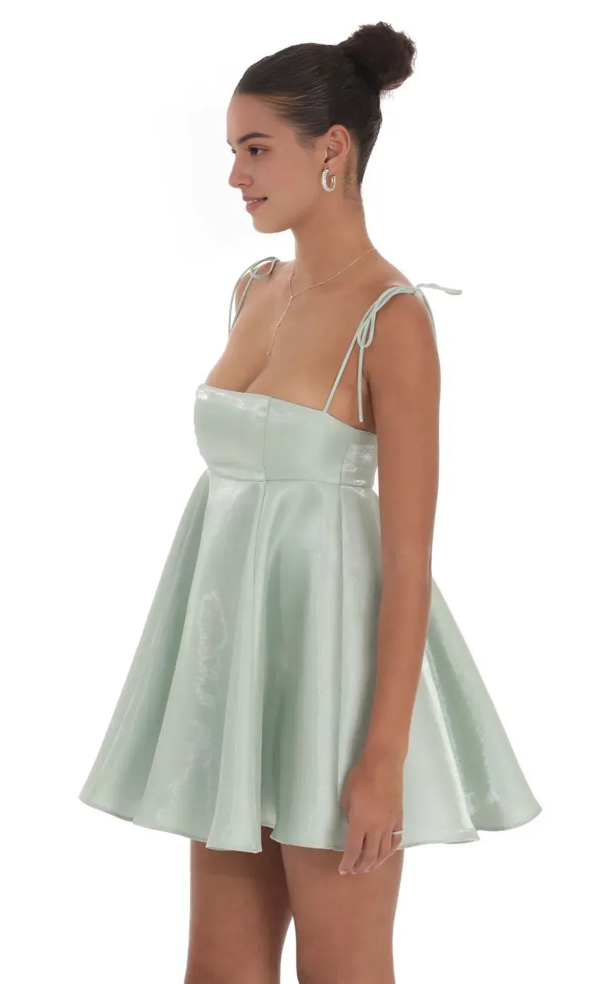 Glamorous Mint Satin Homecoming Dresses Tie Up Straps Flared Silhouette Elevate Style at High School Celebrations