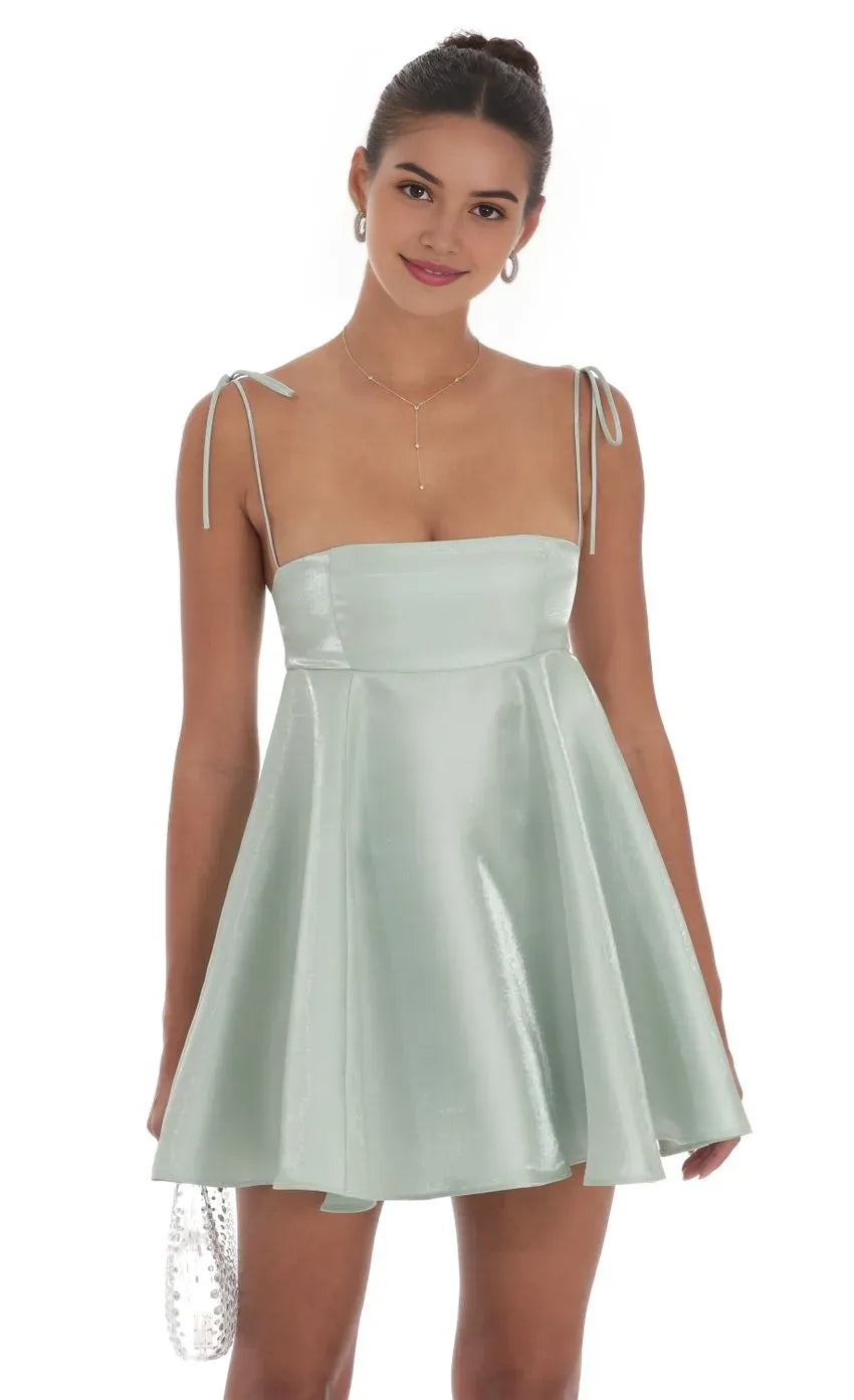 Glamorous Mint Satin Homecoming Dresses Tie Up Straps Flared Silhouette Elevate Style at High School Celebrations