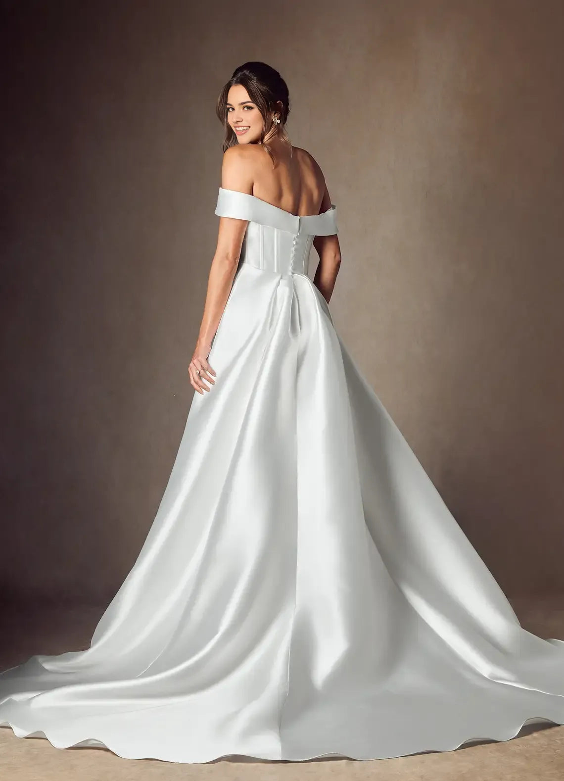 Glamorous Off - Shoulder A-Line Sweetheart Neckline Mikado Wedding Dress Satin Ball GownBow  Detailing Voluminous Train Minimalist Detailing