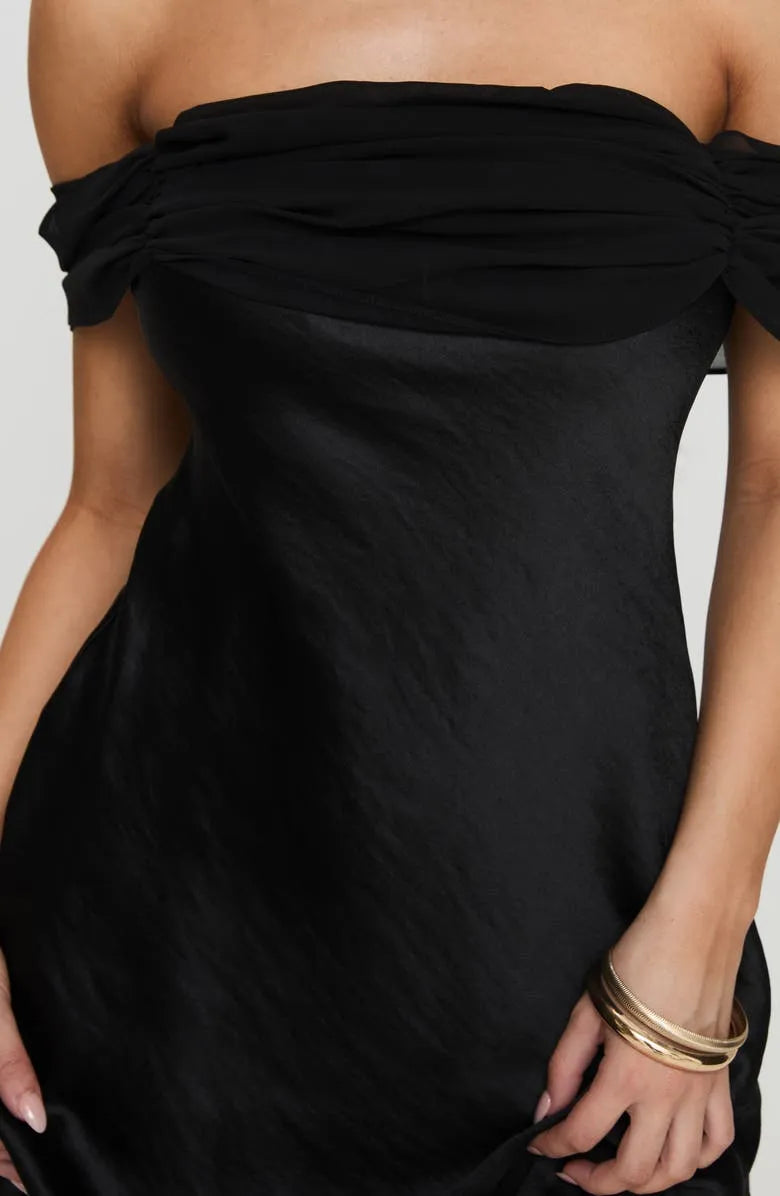 Glamorous Off Shoulder Ruched Satin Mini Dress Perfect for Homecoming  Back to School Events