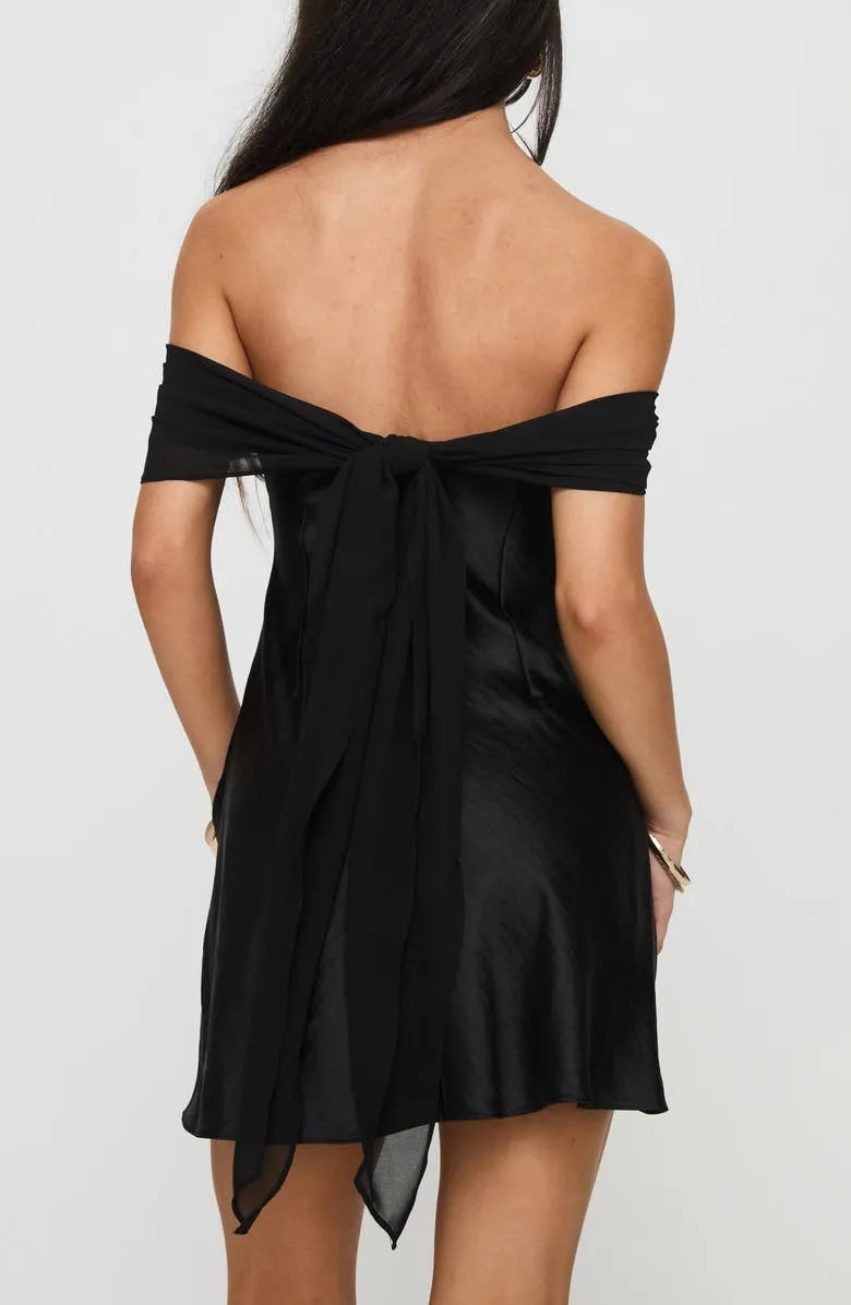 Glamorous Off Shoulder Ruched Satin Mini Dress Perfect for Homecoming  Back to School Events