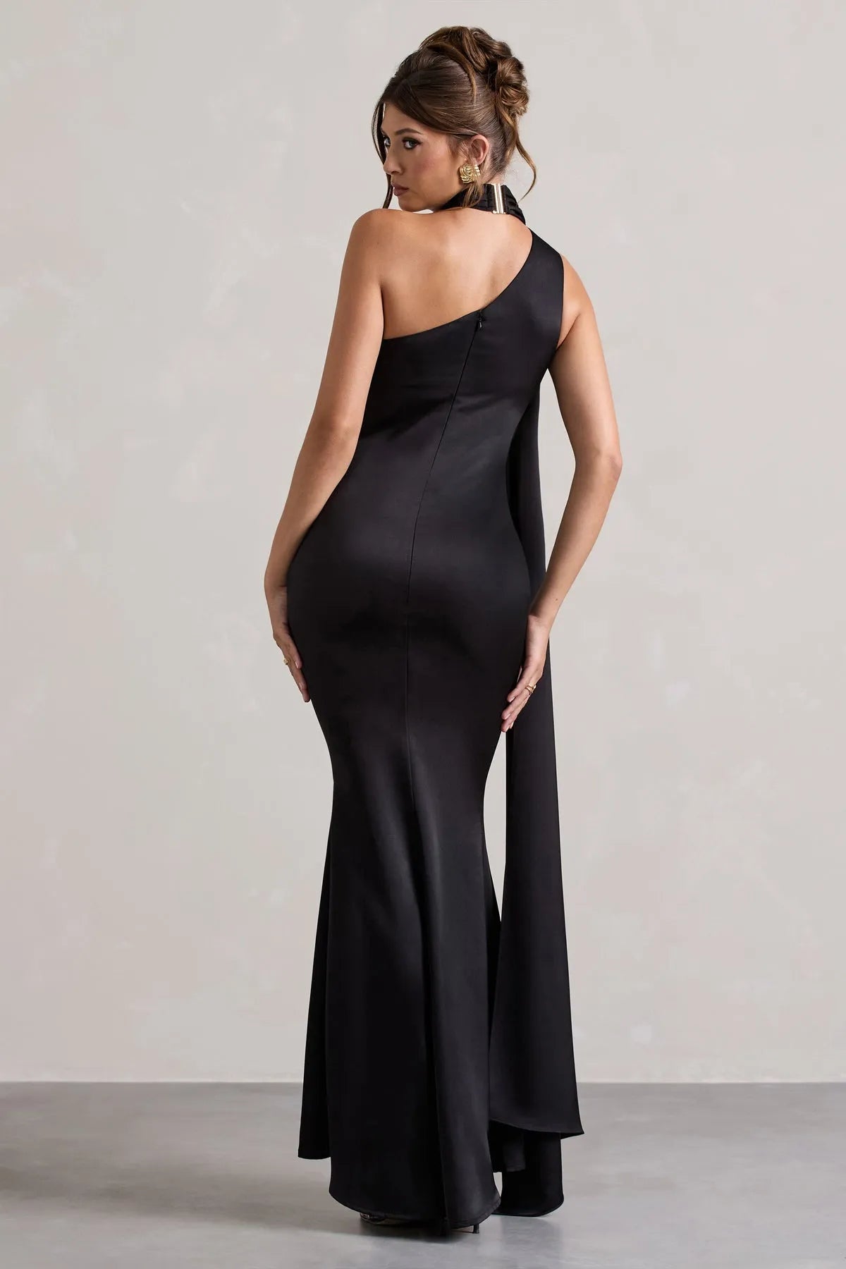 Glamorous One - Shoulder Black Satin Prom Dresses with Draped Sash Detail and Mermaid Silhouette for a Show Stopping Evening Look