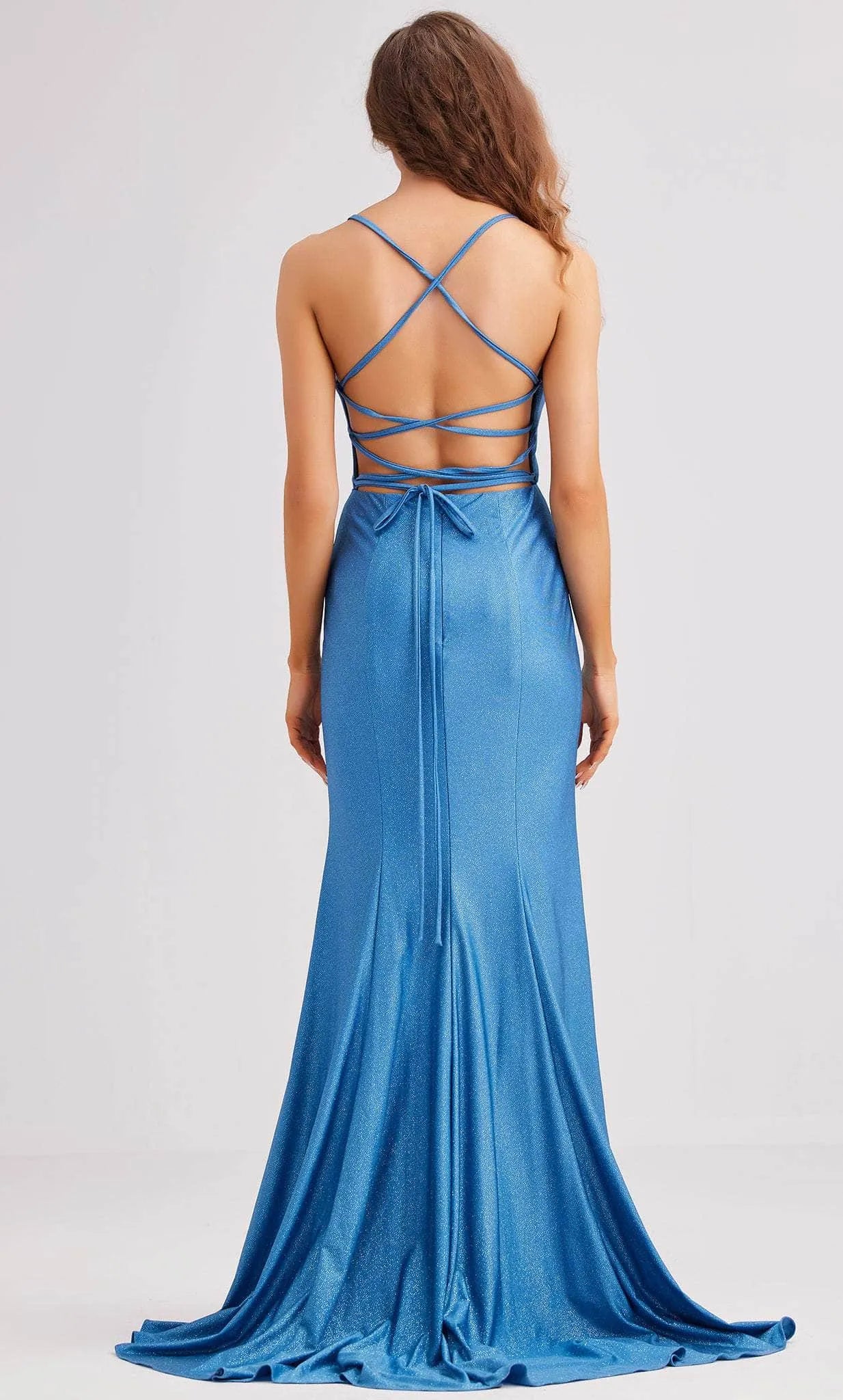 Glamorous Purple Shimmer Knit Evening Dresses with Plunging V Neck Open Back and High Side Slit Perfect for Proms and Formal Galas