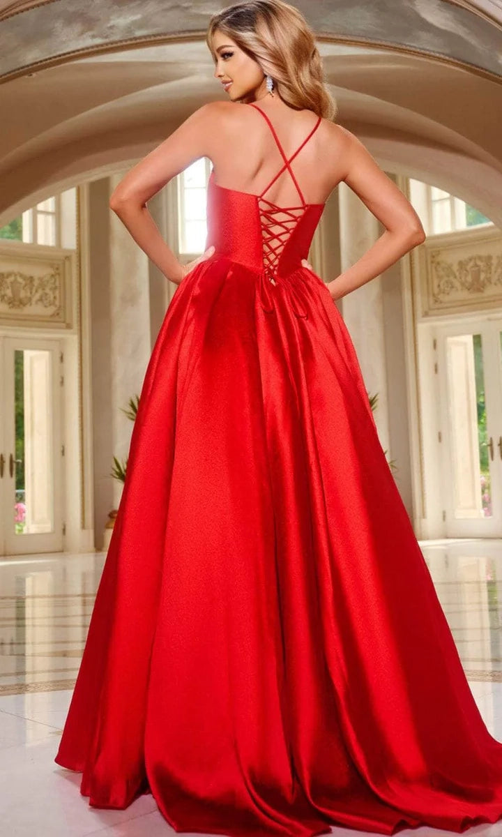 Glamorous Red Satin Ball Gown with Spaghetti Straps Bow - Front Bodice Perfect for Luxury Foreign Trade Balls and Formal Galas