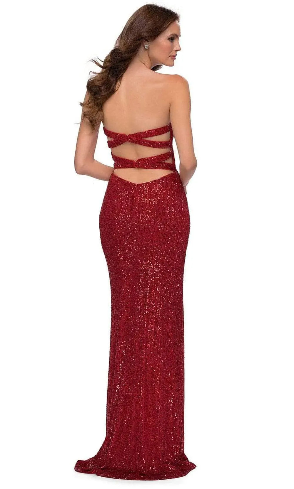 Glamorous Red Sequin Strapless Prom Dress with High Side Slit for Sparkling Evenings
