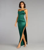 Glamorous Sheath Cowl Neckline Spaghetti Straps Back Zip Floor-Length High side slit Prom Dresses