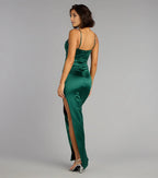 Glamorous Sheath Cowl Neckline Spaghetti Straps Back Zip Floor-Length High side slit Prom Dresses
