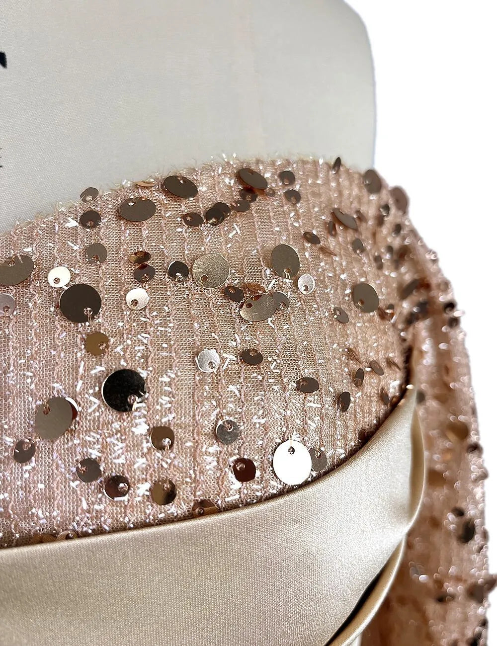 Glamorous Sheath Off-Shoulder Long Sleeve Sequin Embellished Champagne Floor-Length Prom Dress For Women Ready To Ship