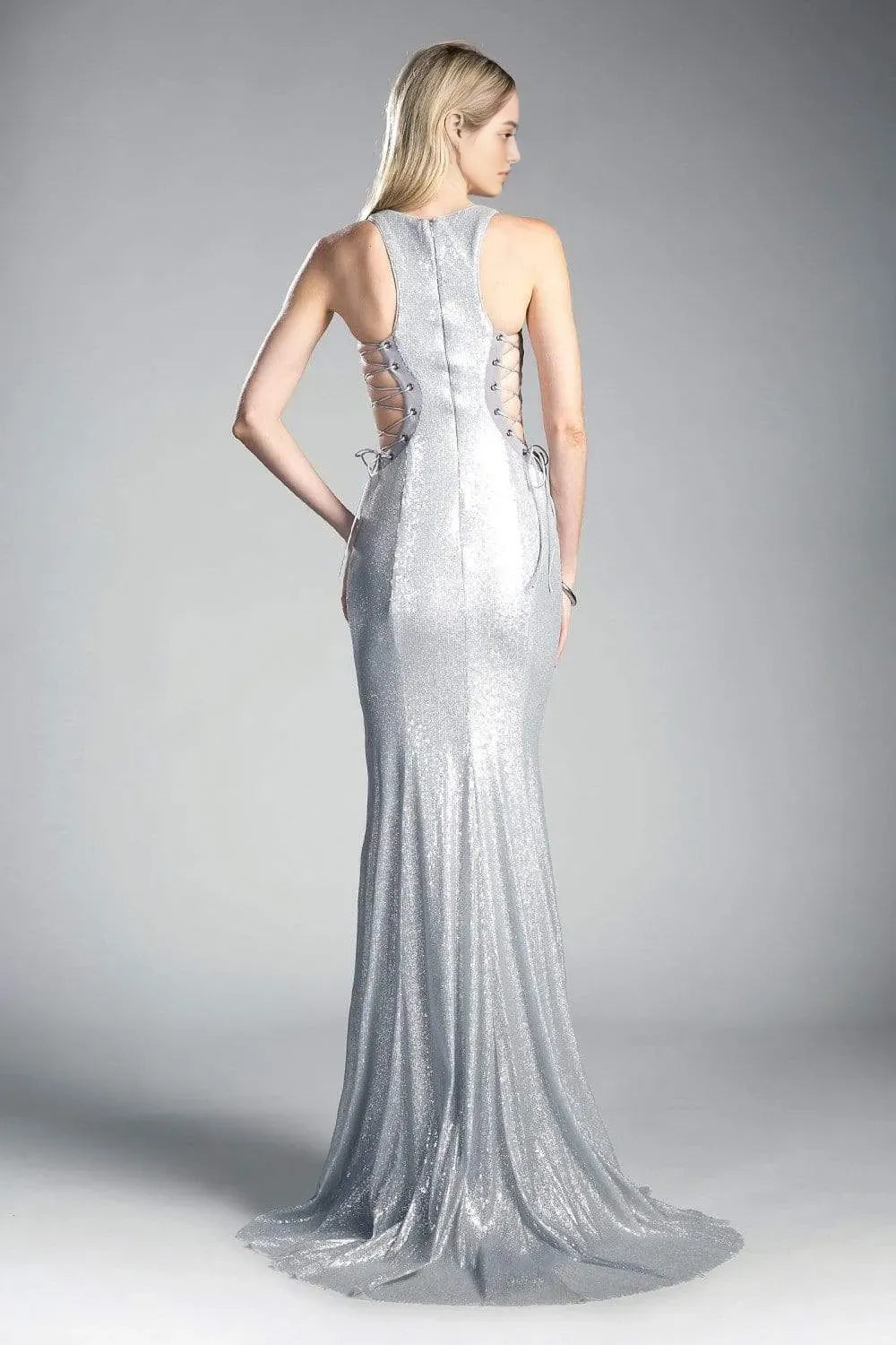 Glamorous Silver Sequin Evening Dresses with Sleeveless Design Round Neckline Side Lace Up Detailing and Mermaid Silhouette for Formal