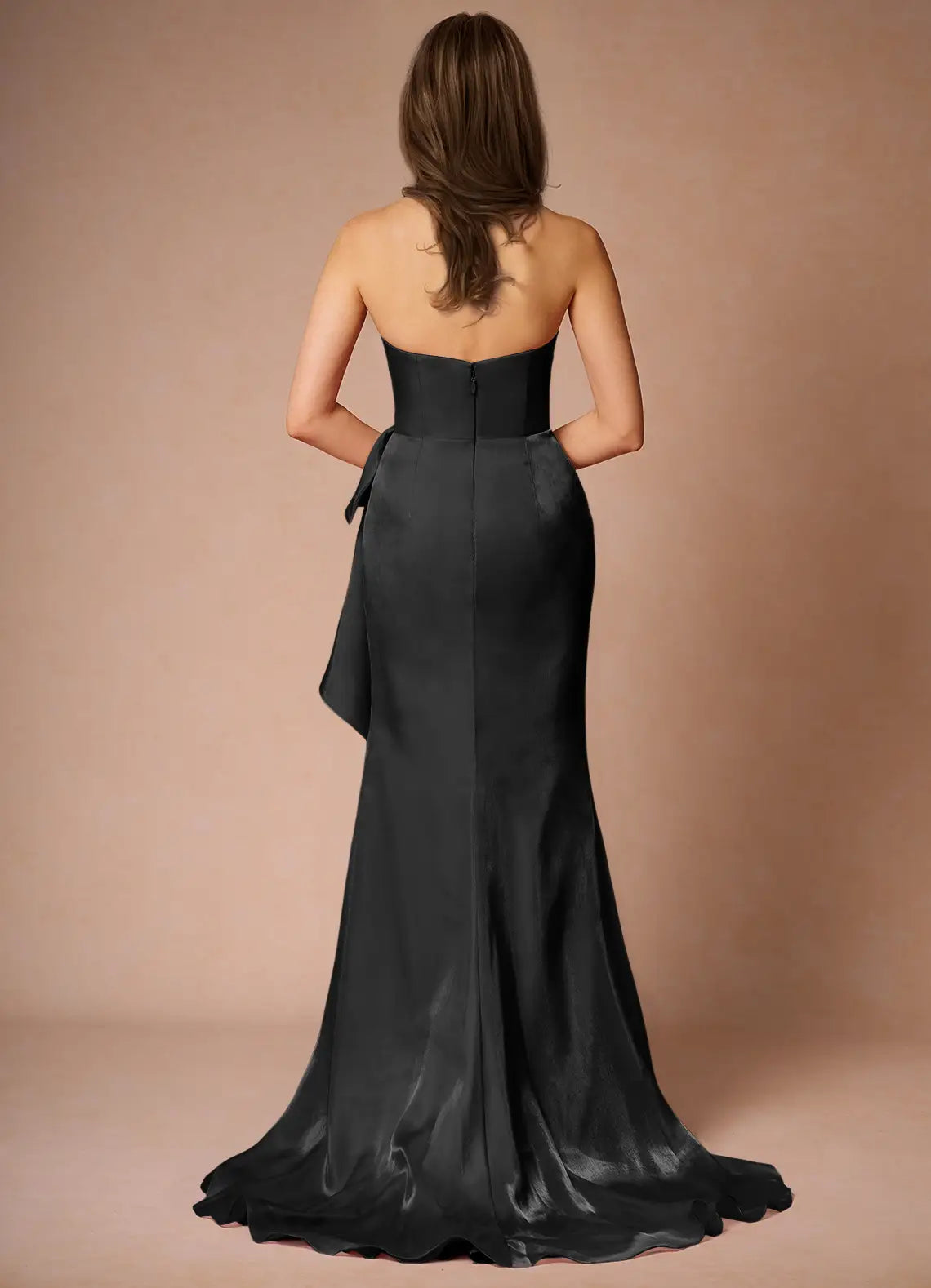 Glamorous Strapless Black Organza Prom Dress with Draped Bodice Asymmetric Ruffle Detail  Train for Formal Galas