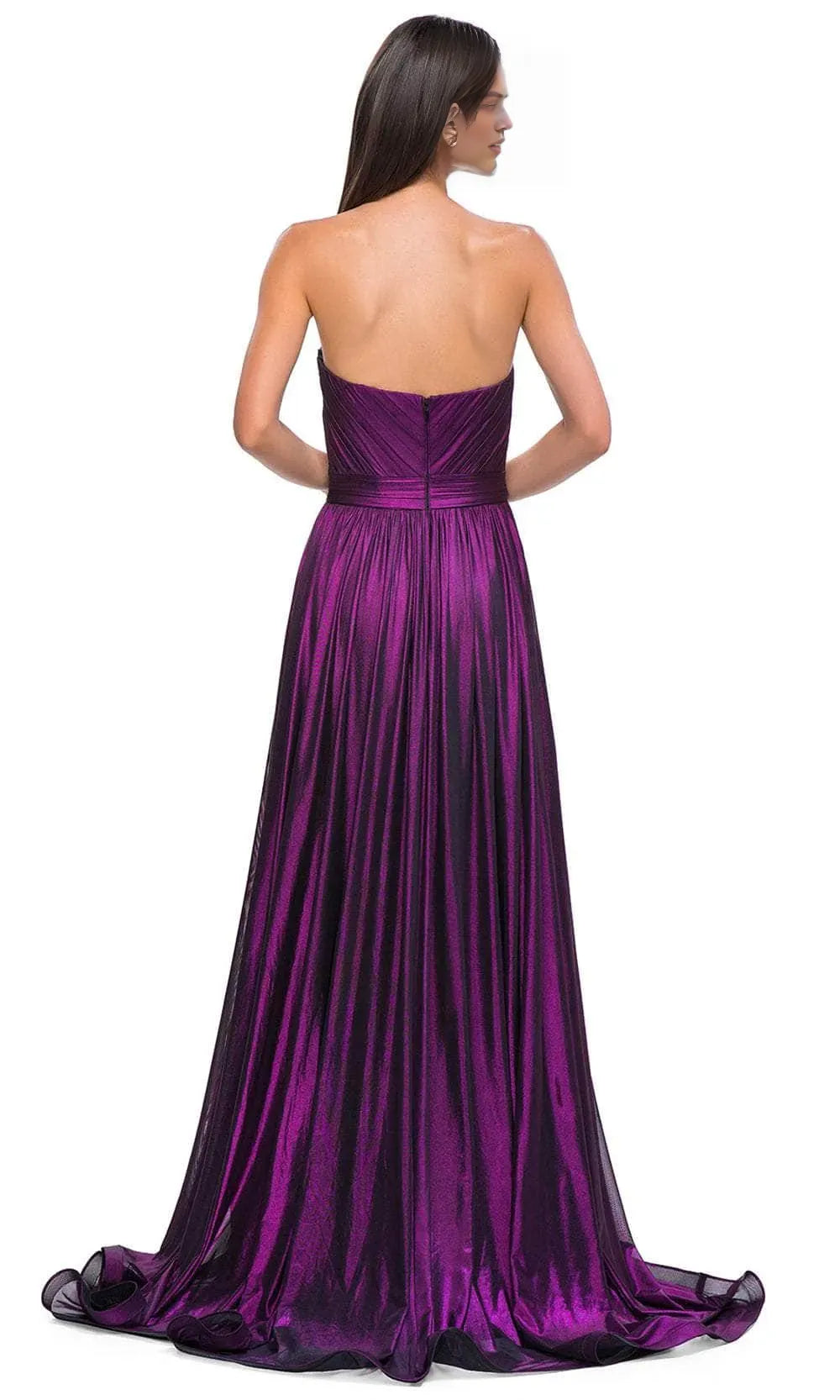 Glamorous Strapless Bronze Metallic Prom Dress with Sheer V - Neck Detail and High Side Slit – Ideal for Luxury Ballroom Events and Foreign Trade Galas