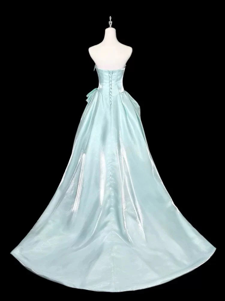 Glamorous Strapless Sleeveless Pleated Mint Maxi Prom Dress