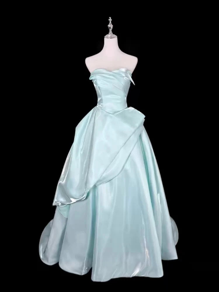 Glamorous Strapless Sleeveless Pleated Mint Maxi Prom Dress