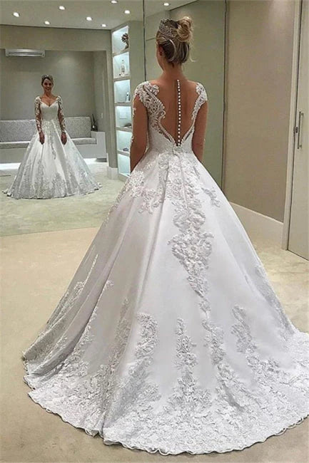 Glamorous Sweetheart Neck Lace White Floor-Length Wedding Dress