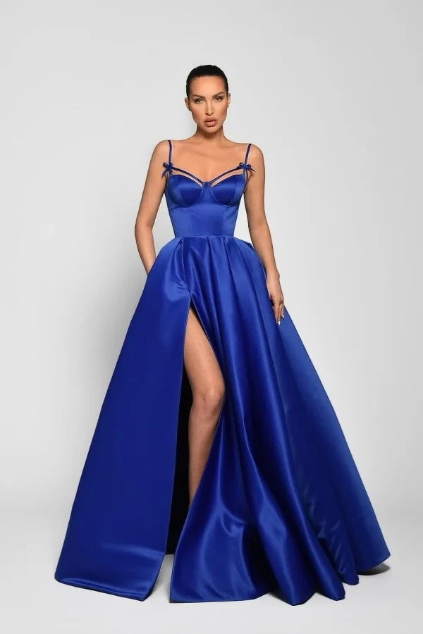 Glamorous Sweetheart Spaghetti Strap Royal Blue Maxi Party Dress