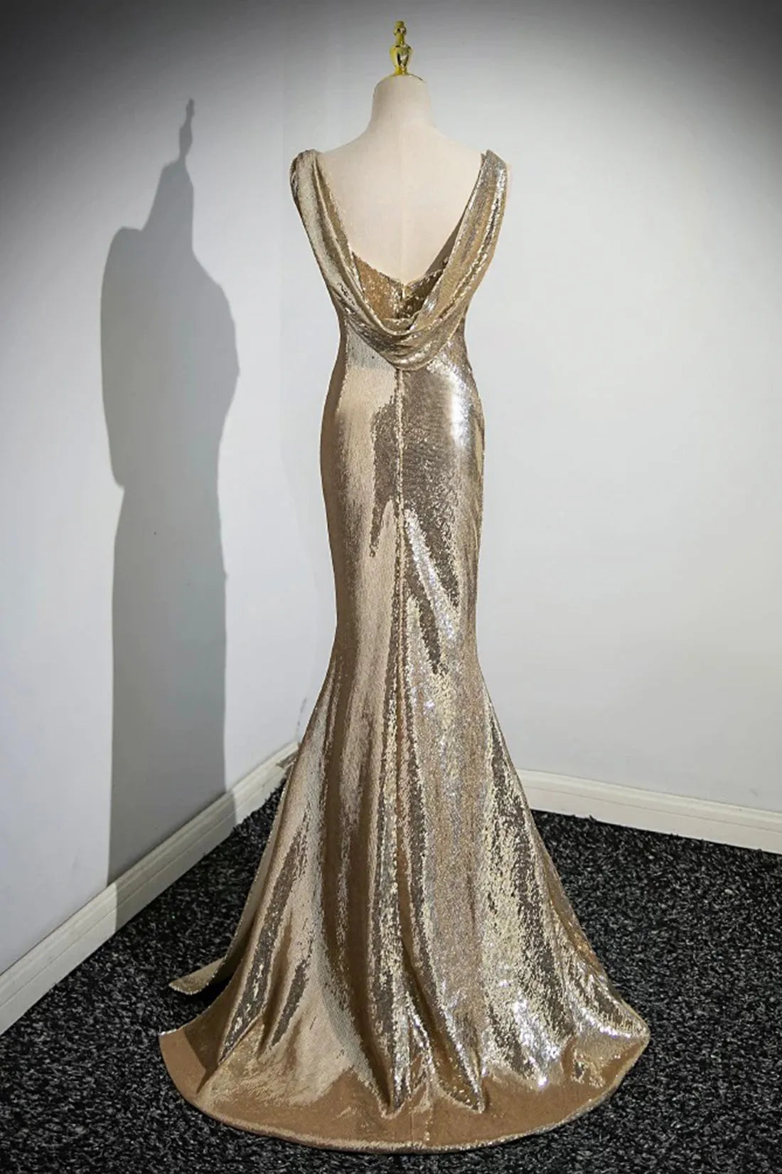 Gold Sequins Long Prom Dress Mermaid One Shoulder Evening Party Dress