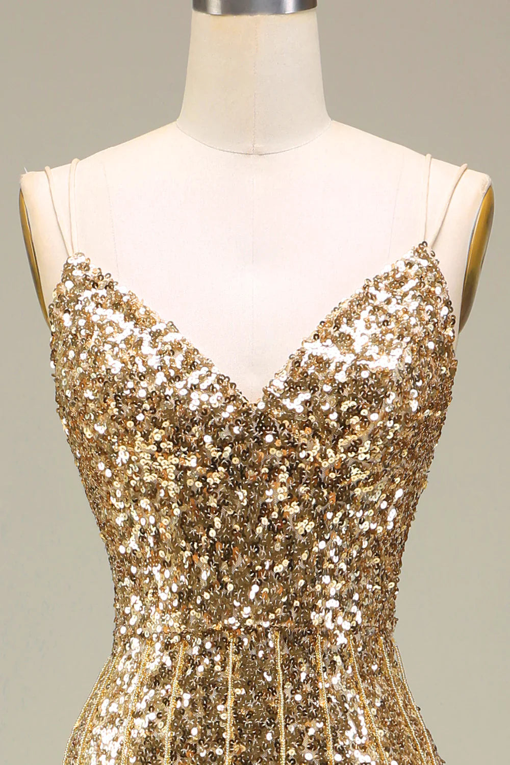 DingJiDress Sparkly Mermaid Golden Long Prom Dress with Slit