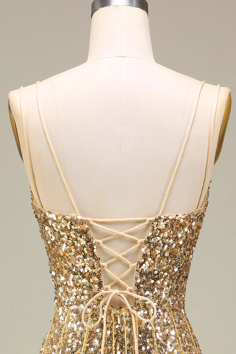 DingJiDress Sparkly Mermaid Golden Long Prom Dress with Slit