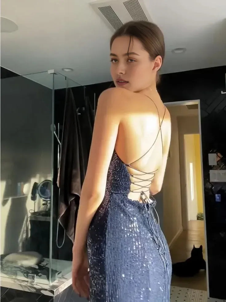 Gorgeous Shiny Sequin Sexy Backless Evening Prom Dress Party Long Tight Dress