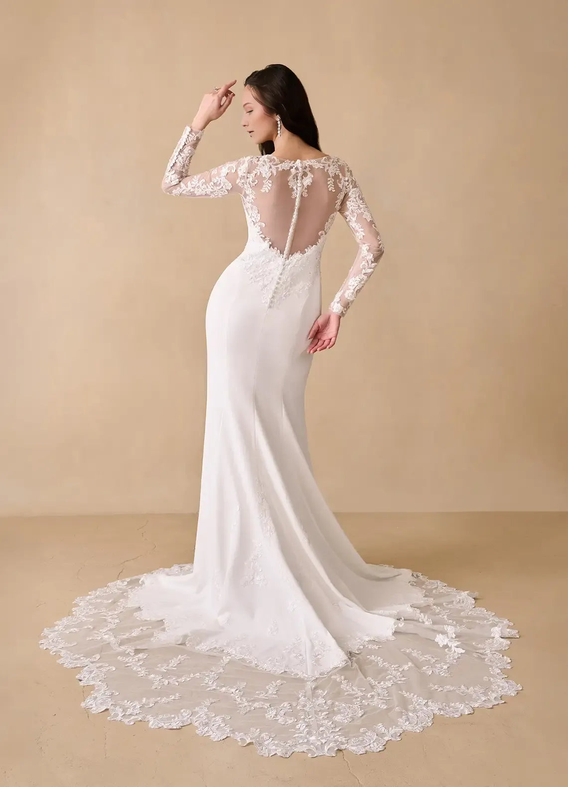 Gorgeous White Mermaid V-Neck Sequins Crepe Lace - Sleeved V - Neck Wedding Dress with Train hot sale for women