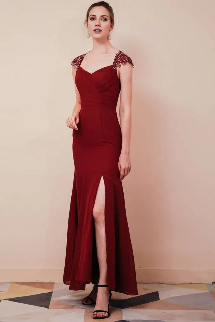 Gorgeous Mermaid Embroidery Sheer straps Chiffon Long Dress