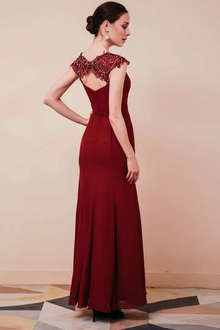 Gorgeous Mermaid Embroidery Sheer straps Chiffon Long Dress