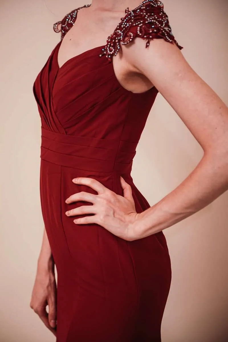 Gorgeous Mermaid Embroidery Sheer straps Chiffon Long Dress