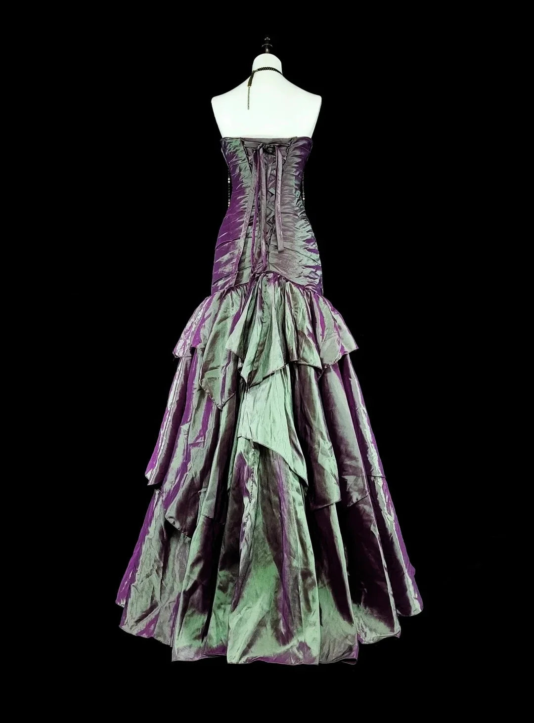Gothic Mermaid Strapless Ruffled Iridescent Purple Maxi Prom Dress