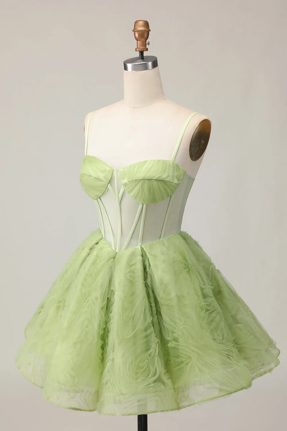 Green Corset A Line Spaghetti Straps Short Homecoming Dress