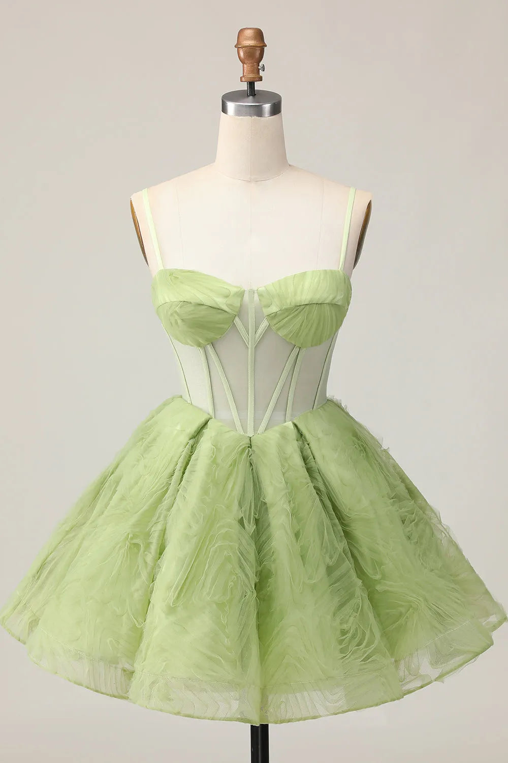 Green Corset A Line Spaghetti Straps Short Homecoming Dress
