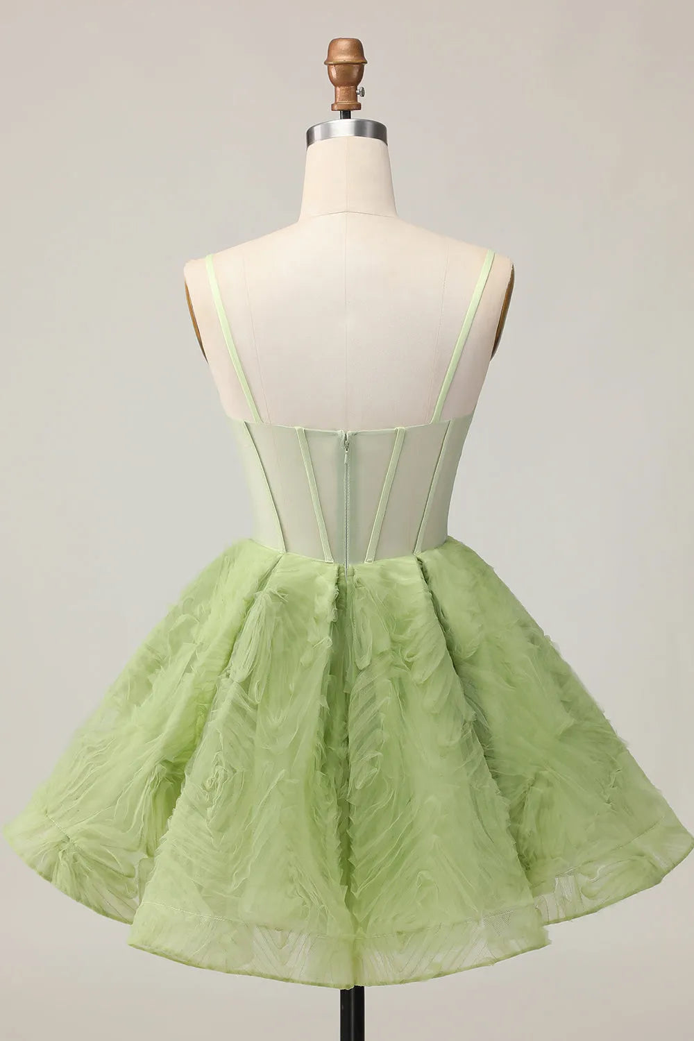 Green Corset A Line Spaghetti Straps Short Homecoming Dress