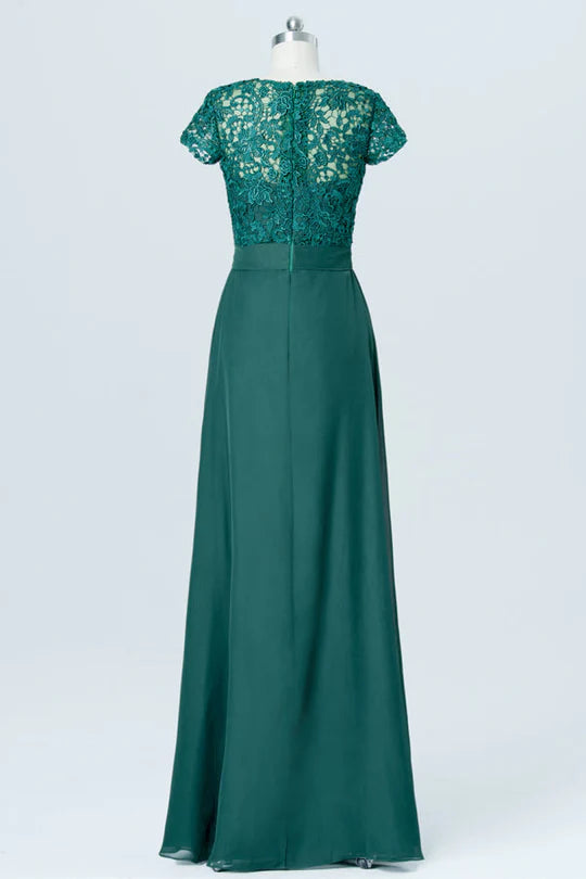 Green Embroidered Short Sleeves Mother of Bride Dress