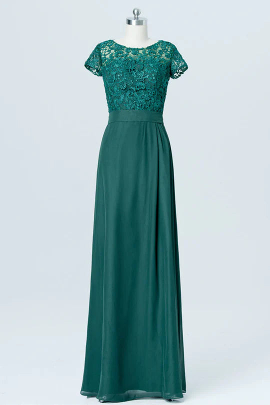 Green Embroidered Short Sleeves Mother of Bride Dress