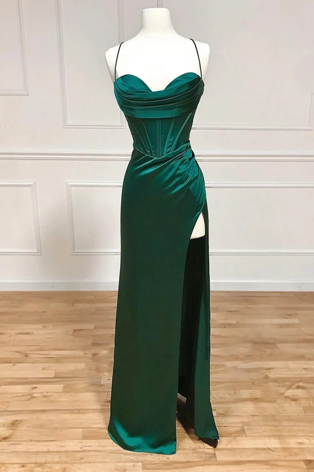 Green Satin Long Prom Dress Simple Lace-Up Evening Party Dress