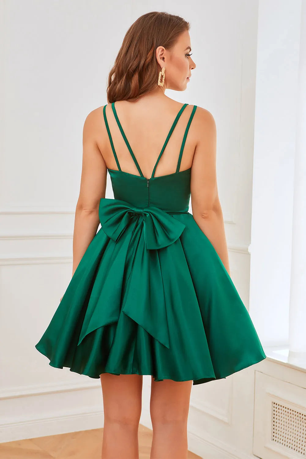 Green Satin Short Homecoming Dress