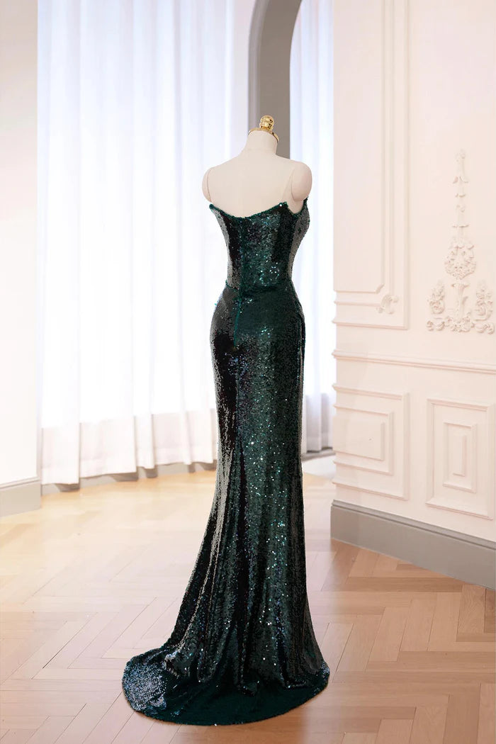 Green Sequins Long Prom Dress Mermaid Off the Shoulder Party Dress